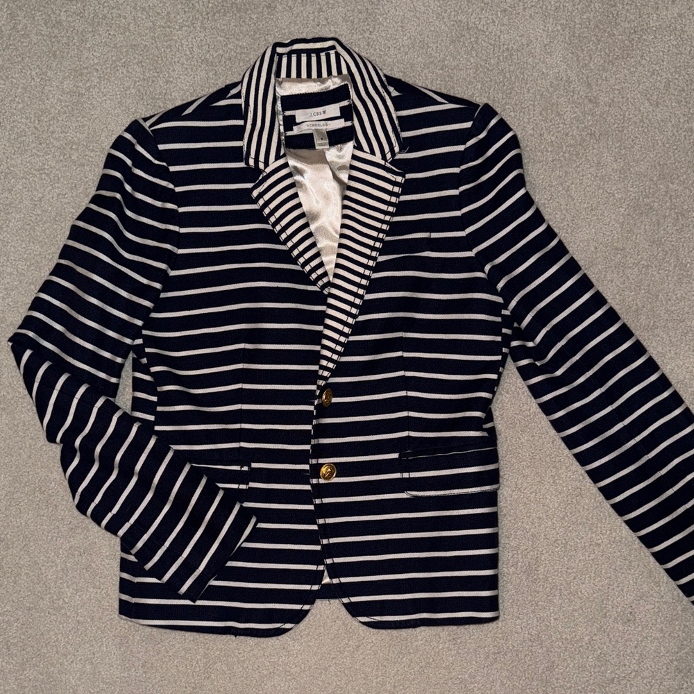 J. Crew Navy and White Striped Cotton Blazer